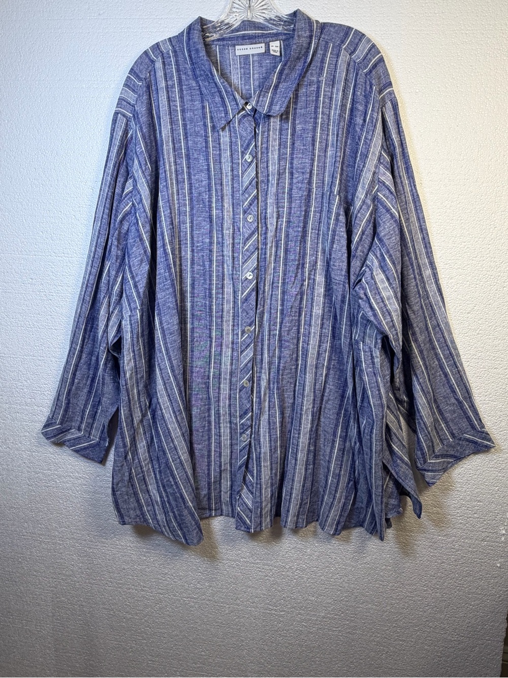 Susan Graver Blue and White Striped Button-Down Shirt